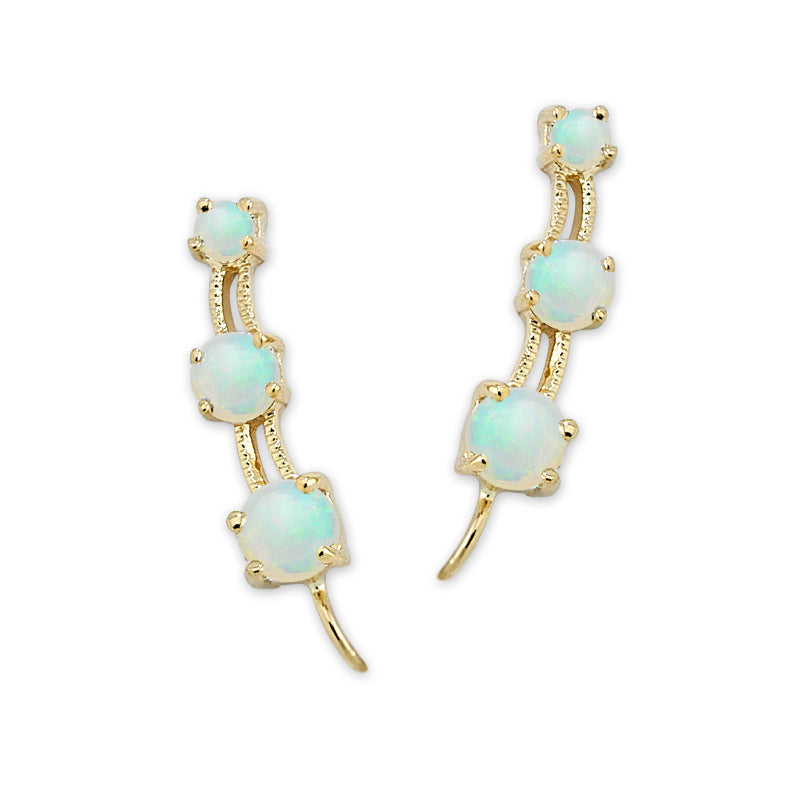 Opal Ear Climber Earrings - 3 in 1 Simulated Opal - Ear Pin - Gold Over Silver