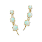 Opal Ear Climber Earrings - 3 in 1 Simulated Opal - Ear Pin - Gold Over Silver