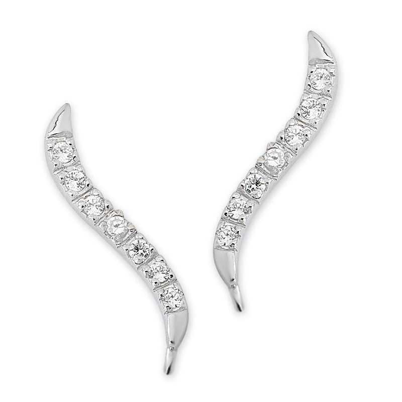 Cubic Zirconia Classic Silver Ear Pin Earrings