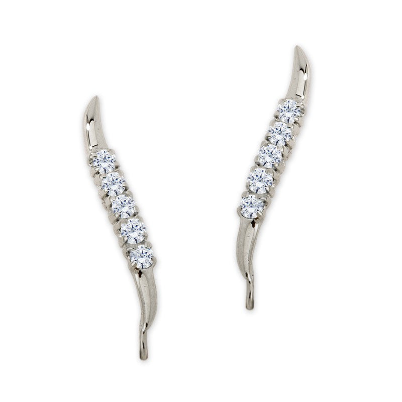 Cubic Zirconia Silver Ear Pin Earrings