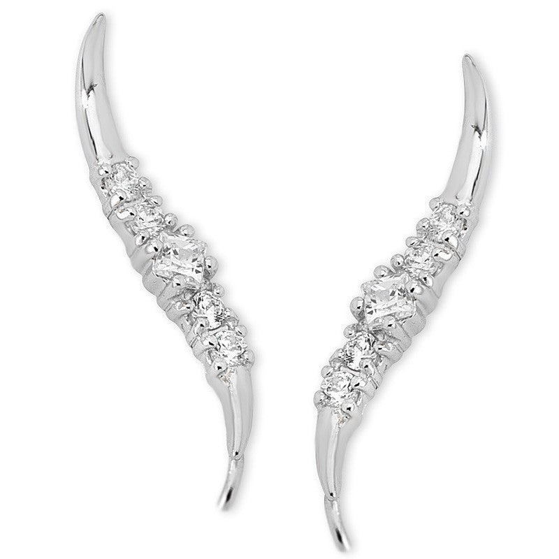 Princess Cut CZ Silver Ear Pin Earrings