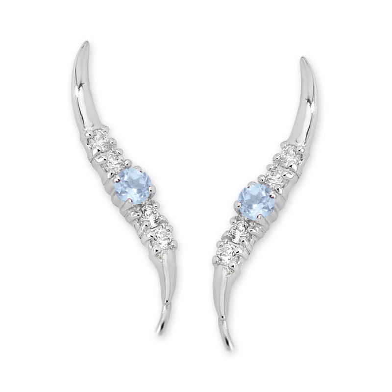 Aquamarine Silver Ear Pin Earrings