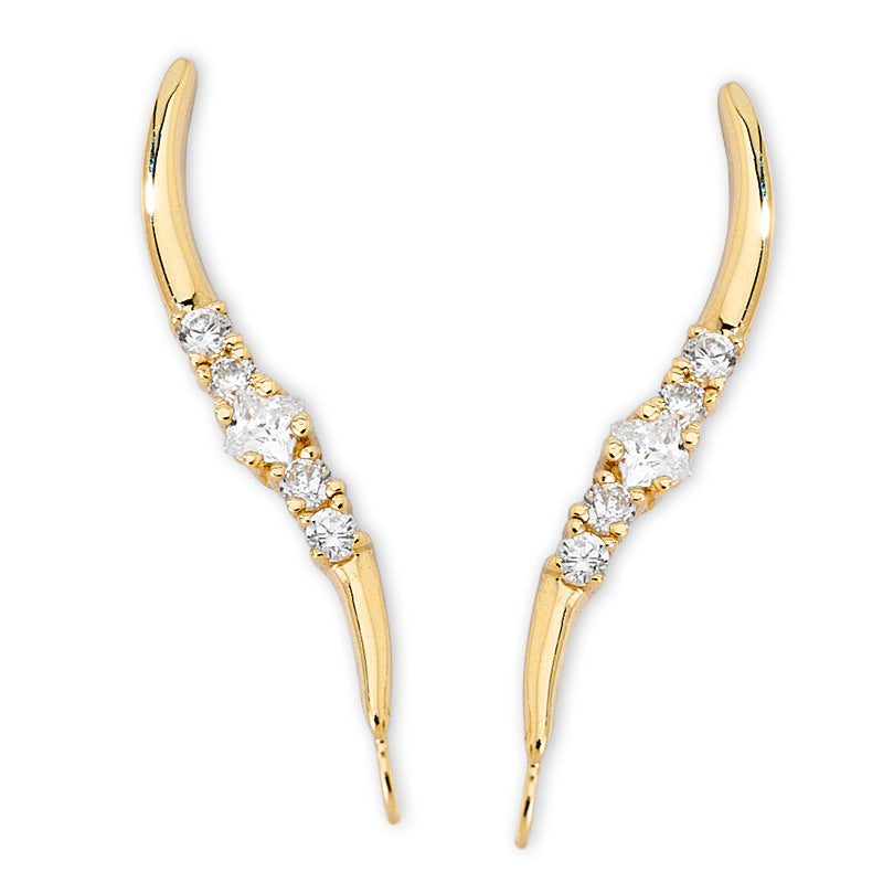 Princess Cut CZ Silver Ear Pin Earrings