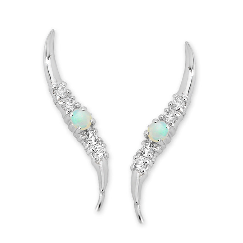 Opal Silver Ear Pin Earrings