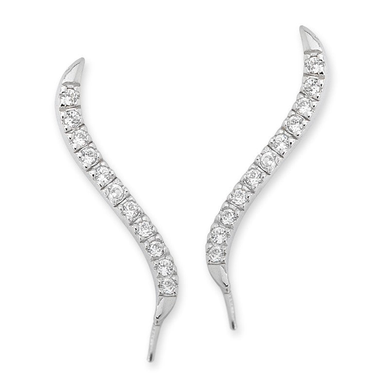 Sterling Silver Classic Cubic Zirconia Ear Pin Earrings - Medium Version