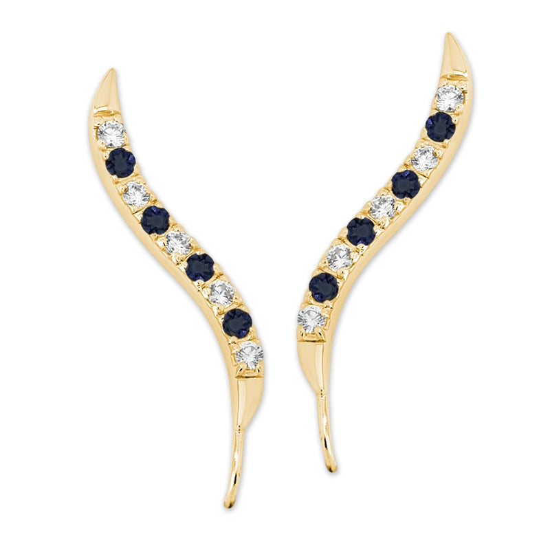 Blue Sapphire Cubic Zirconia Ear Pin Earrings 18k Gold Over Silver