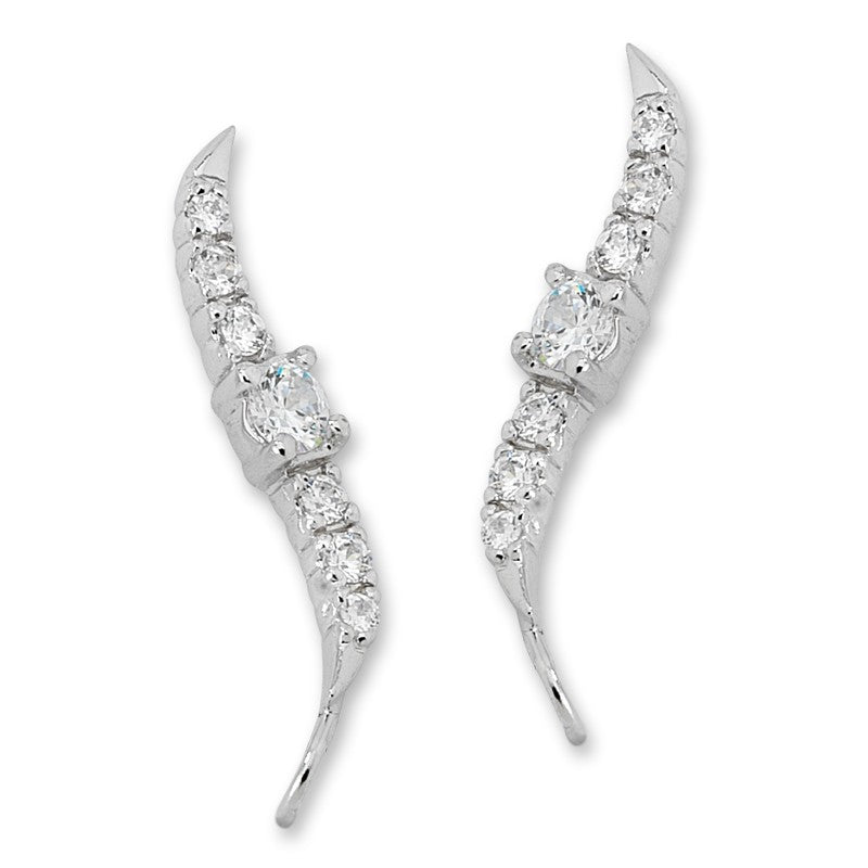 Cubic Zirconia Silver Ear Pin Earrings