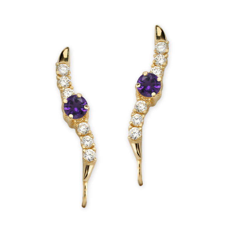 Amethyst and Cubic Zirconia Ear Pin Earrings 18k Gold over Silver