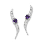 Amethyst and Cubic Zirconia Silver Ear Pin Earrings