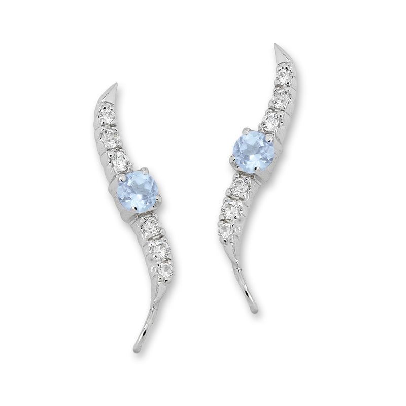 Aquamarine and Cubic Zirconia Silver Ear Pin Earrings