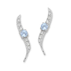 Aquamarine and Cubic Zirconia Silver Ear Pin Earrings