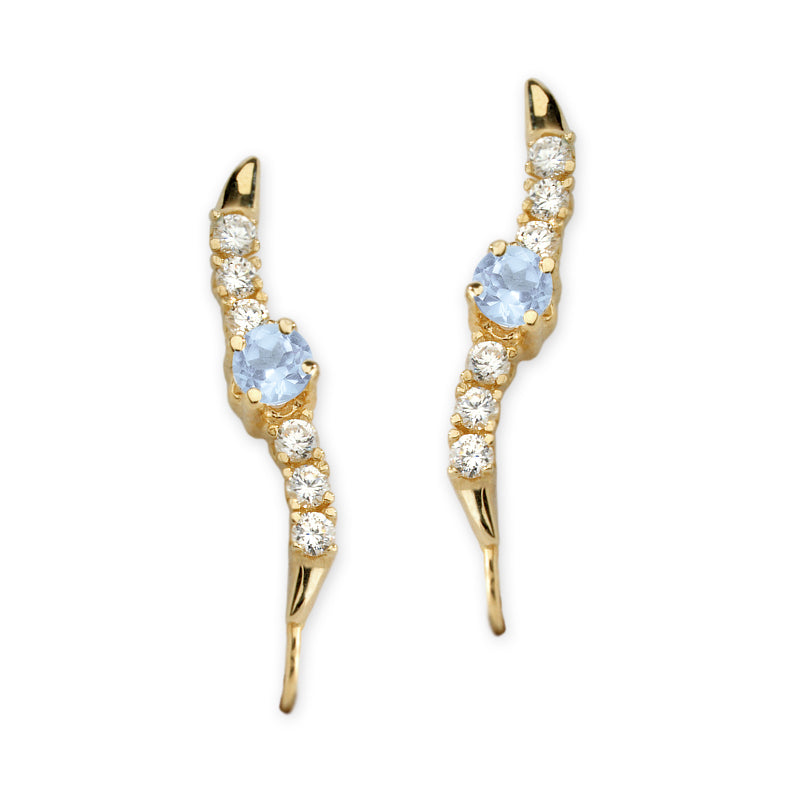 Aquamarine and Cubic Zirconia Silver Ear Pin Earrings