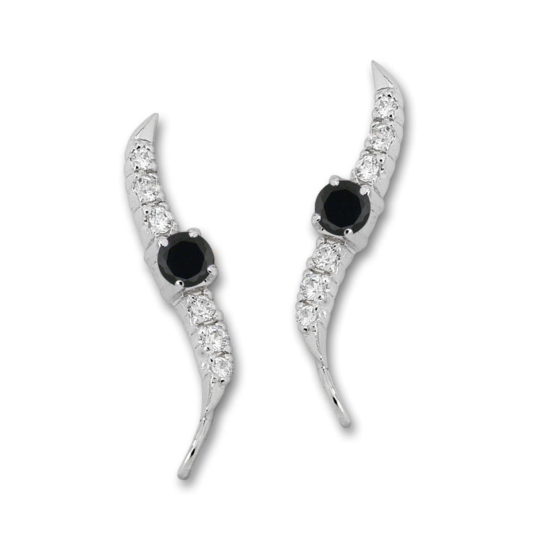 Black Cubic Zirconia  Cubic Zirconia Silver Ear Pin Earrings