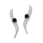 Black Cubic Zirconia  Cubic Zirconia Silver Ear Pin Earrings