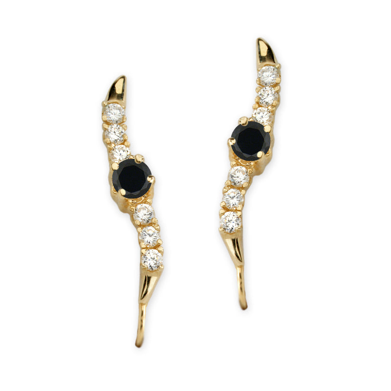Black Cubic Zirconia  Cubic Zirconia Silver Ear Pin Earrings