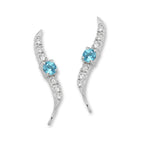 Blue Topaz and Cubic Zirconia Silver Ear Pin Earrings