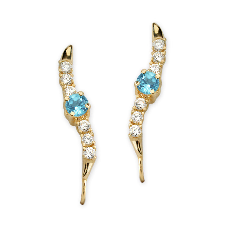Blue Topaz and Cubic Zirconia Silver Ear Pin Earrings