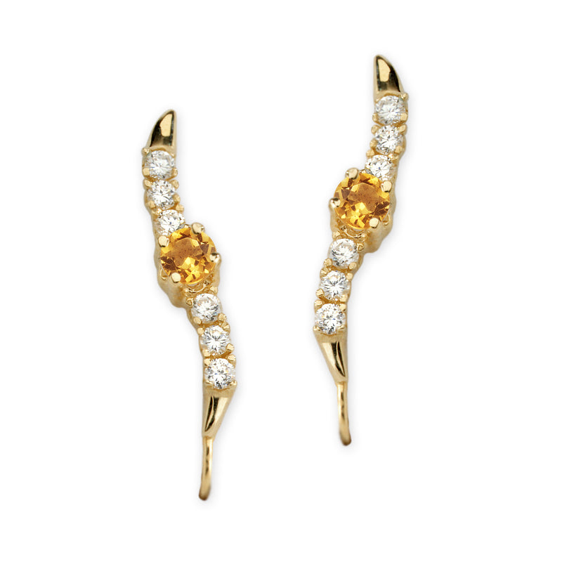 Citrine and Cubic Zirconia Silver Ear Pin Earrings