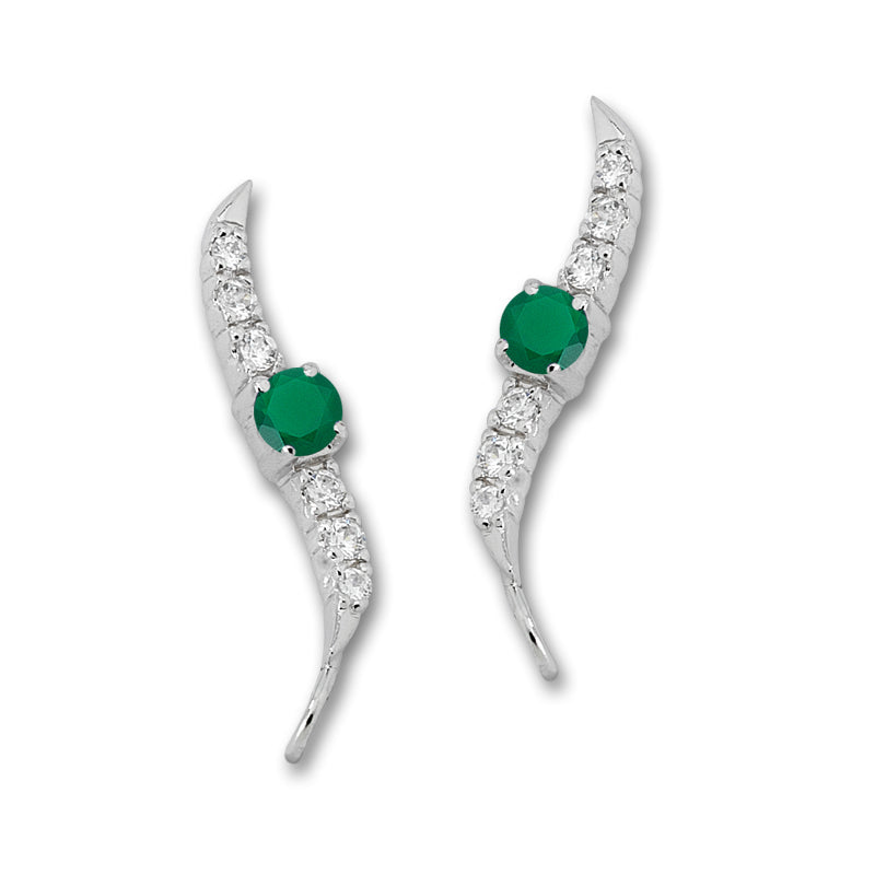 Green Onyx and Cubic Zirconia Silver Ear Pin Earrings