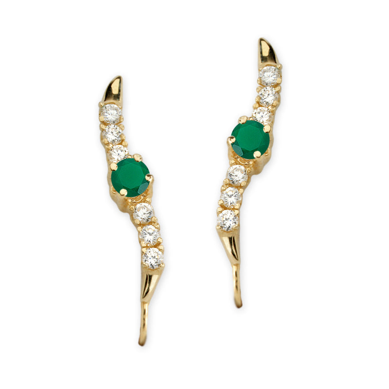Green Onyx and Cubic Zirconia Silver Ear Pin Earrings