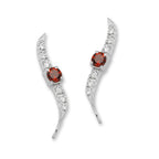 Garnet and Cubic Zirconia Silver Ear Pin Earrings