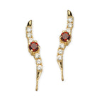 Garnet and Cubic Zirconia Silver Ear Pin Earrings