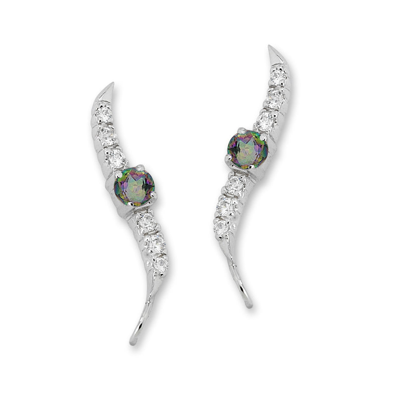 Mystic Topaz and Cubic Zirconia Silver Ear Pin Earrings
