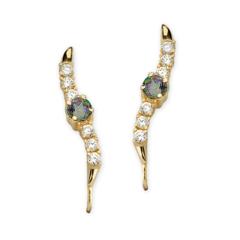 Mystic Topaz and Cubic Zirconia Silver Ear Pin Earrings