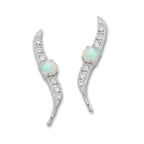 Opal and Cubic Zirconia Silver Ear Pin Earrings