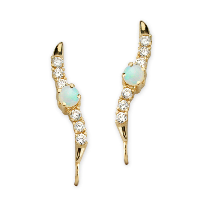 Opal and Cubic Zirconia Silver Ear Pin Earrings