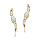 Opal and Cubic Zirconia Silver Ear Pin Earrings