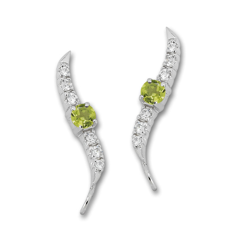 Peridot and Cubic Zirconia Silver Ear Pin Earrings