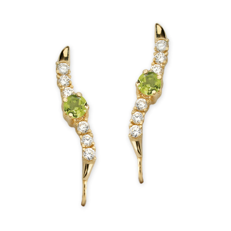 Peridot and Cubic Zirconia Silver Ear Pin Earrings
