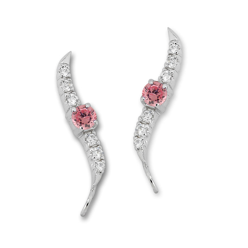 Pink Cubic Zirconia and Cubic Zirconia Silver Ear Pin Earrings