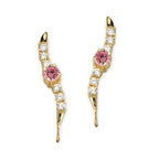 Pink Cubic Zirconia and Cubic Zirconia Silver Ear Pin Earrings