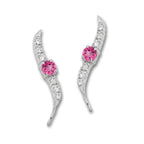 Pink Tourmaline and Cubic Zirconia Silver Ear Pin Earrings