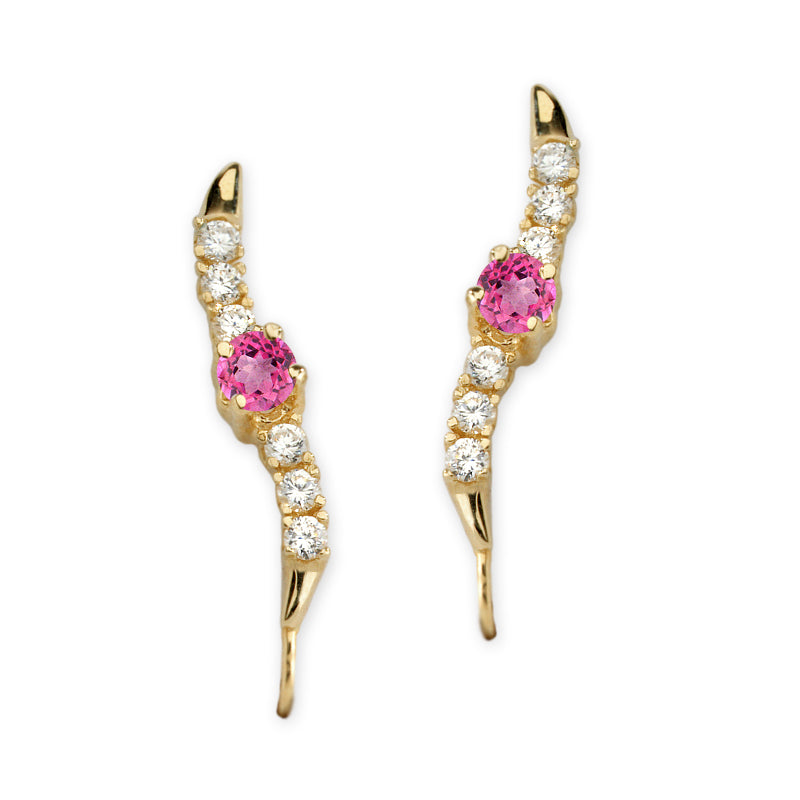 Pink Tourmaline and Cubic Zirconia Silver Ear Pin Earrings