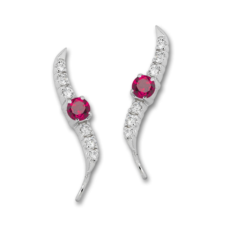 Ruby and Cubic Zirconia Silver Ear Pin Earrings