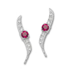 Ruby and Cubic Zirconia Silver Ear Pin Earrings