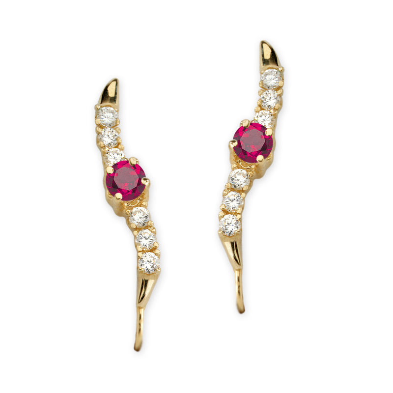 Ruby and Cubic Zirconia Silver Ear Pin Earrings