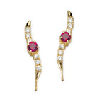 Ruby and Cubic Zirconia Silver Ear Pin Earrings