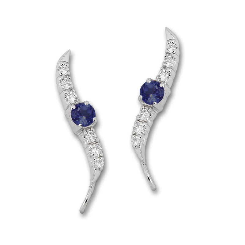 Sapphire and Cubic Zirconia Silver Ear Pin Earrings