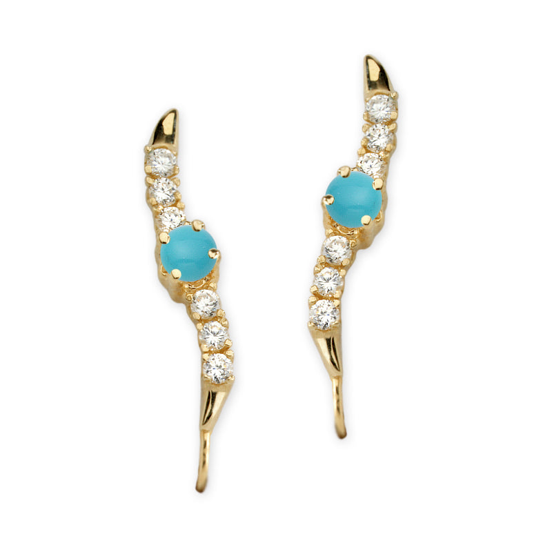 Turquoise and Cubic Zirconia Silver Ear Pin Earrings