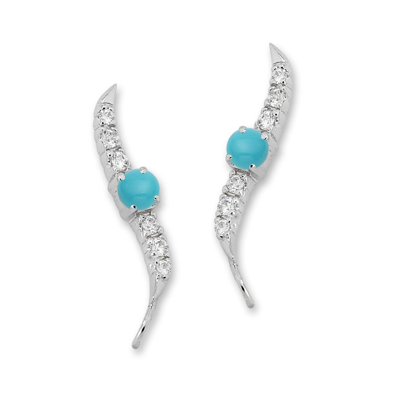 Turquoise and Cubic Zirconia Silver Ear Pin Earrings