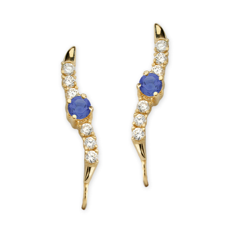 Tanzanite and Cubic Zirconia Silver Ear Pin Earrings