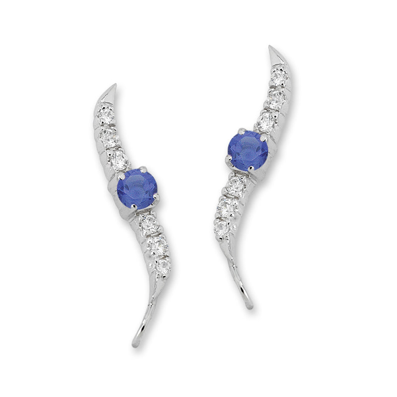 Tanzanite and Cubic Zirconia Silver Ear Pin Earrings