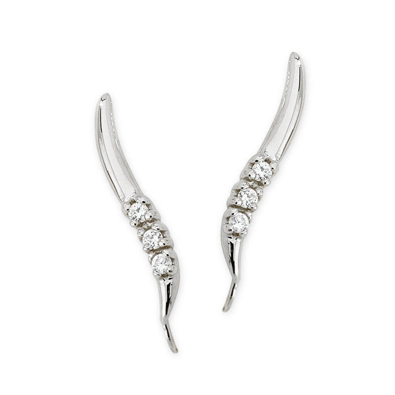 Sterling Silver Cubic Zirconia Short-n-Sweet Ear Pin Earrings