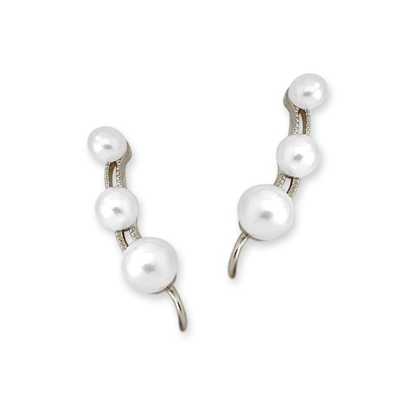 Graduated Pearls Silver Ear Pin Earrings