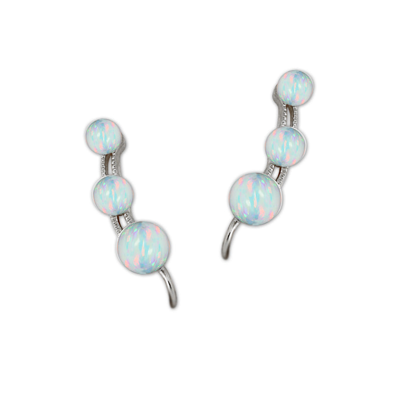 Ear Climber Earrings Ear Pin 3-in-1 Look Graduated Opal Beads Earcrawlers