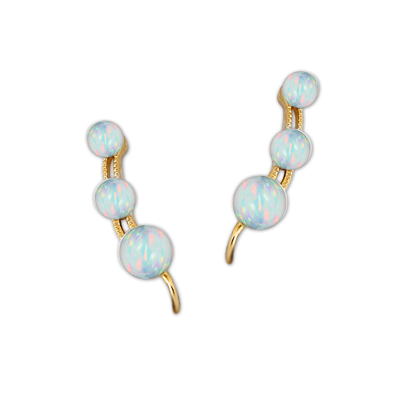 Ear Climber Earrings Ear Pin 3-in-1 Look Graduated Opal Beads Earcrawlers